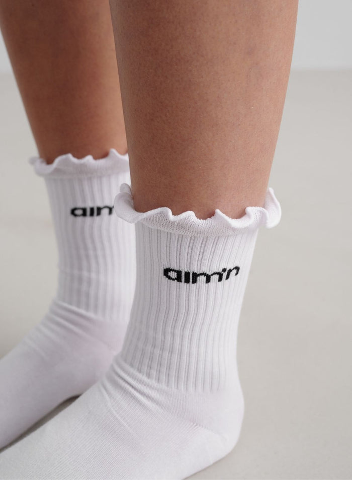 White Frill Logo Socks
