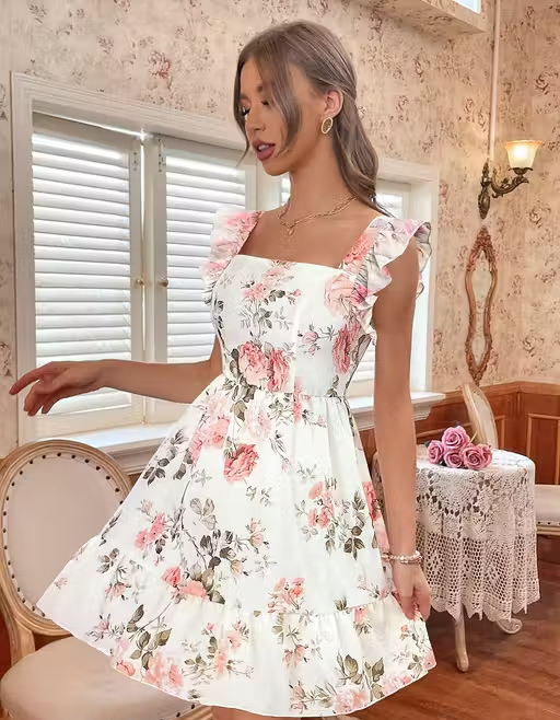 WIND Floral Fit & Flare Mini Dress – Sleeveless Georgette Western Wear