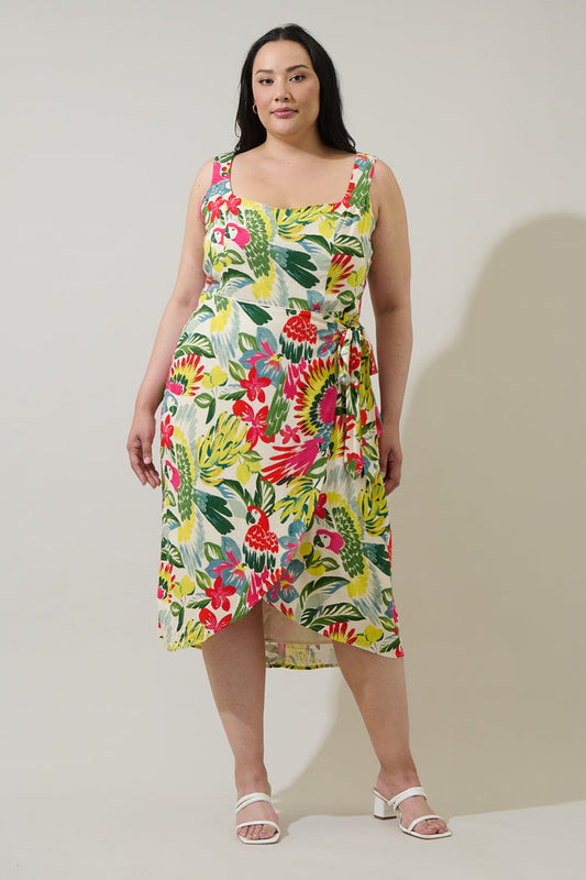Wissa Tropical Beli Wrap Midi Dress Curve