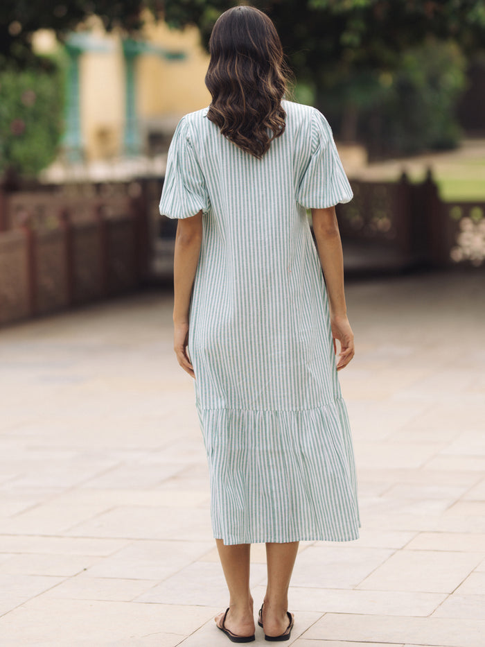 Women's Blue Cotton Button Down Dress