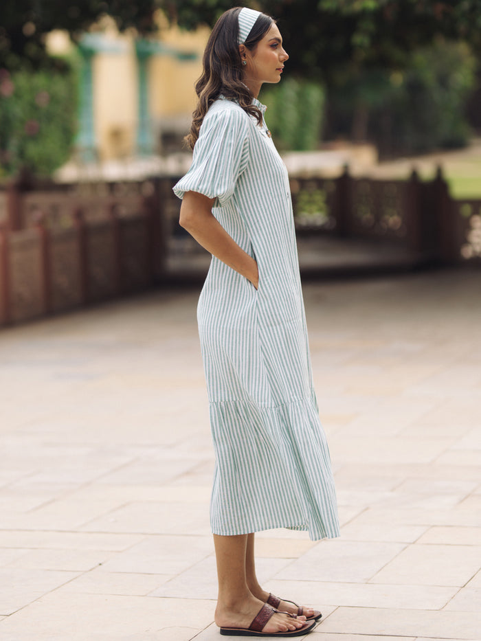 Women's Blue Cotton Button Down Dress