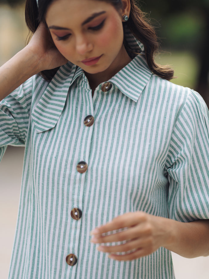 Women's Blue Cotton Button Down Dress