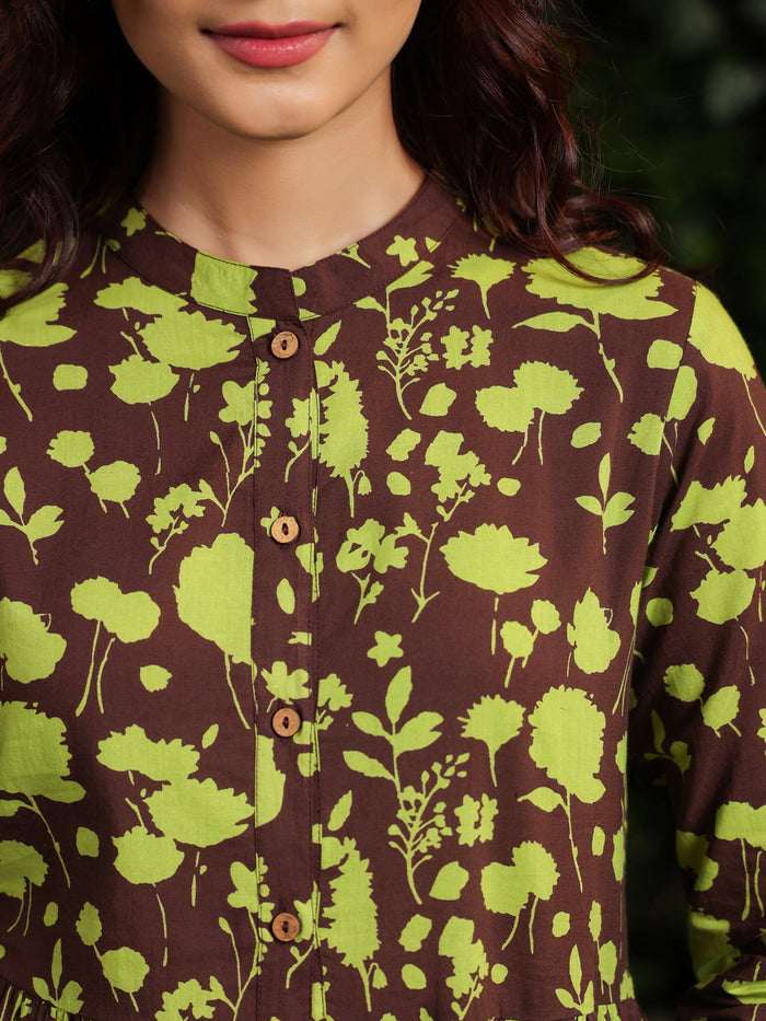 Women's Cotton Floral Printed Gathered Maxi Dress