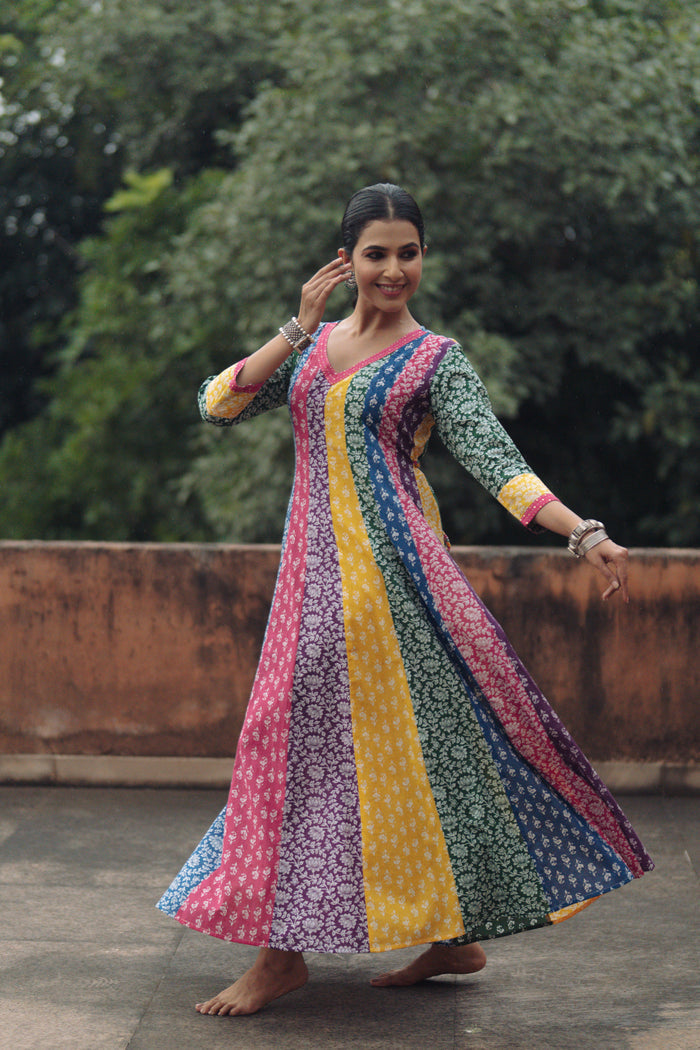 Women's Cotton Panelled Long Dress