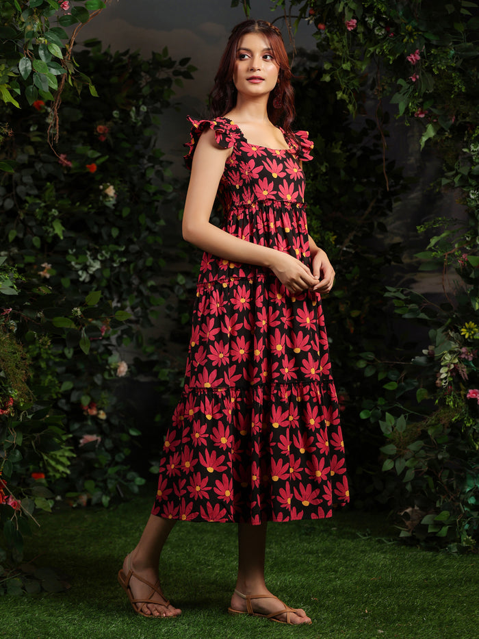 Women's Floral Black fit and flare dress
