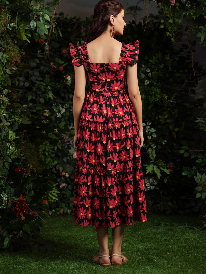 Women's Floral Black fit and flare dress