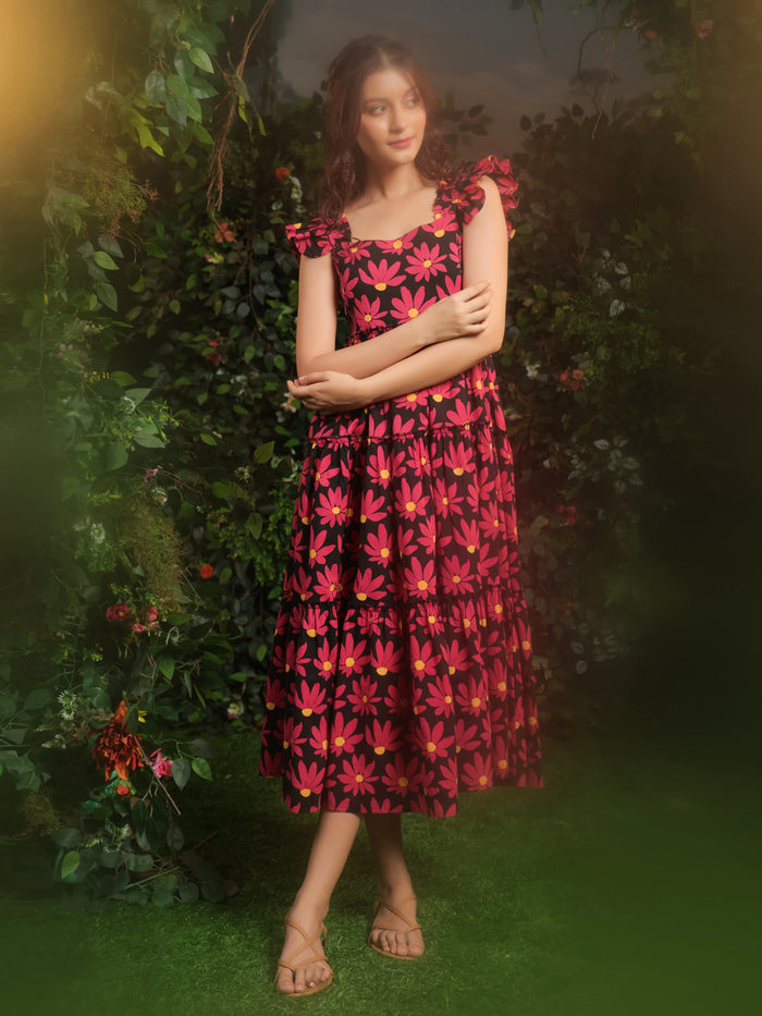 Women's Floral Black fit and flare dress