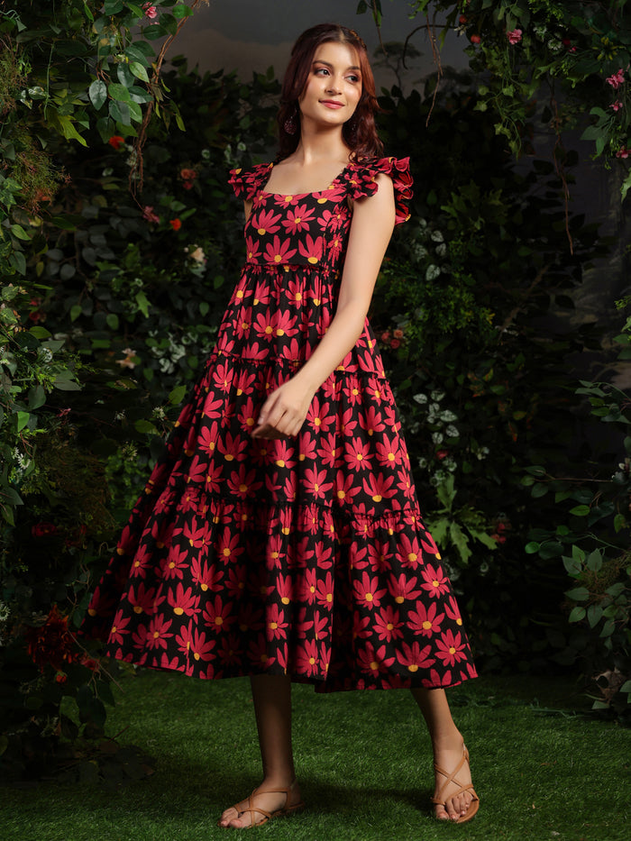 Women's Floral Black fit and flare dress