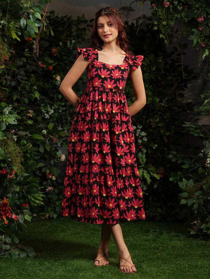 Women's Floral Black fit and flare dress