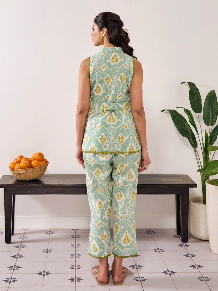 Women's Ikat Print Belted Co Ord Set