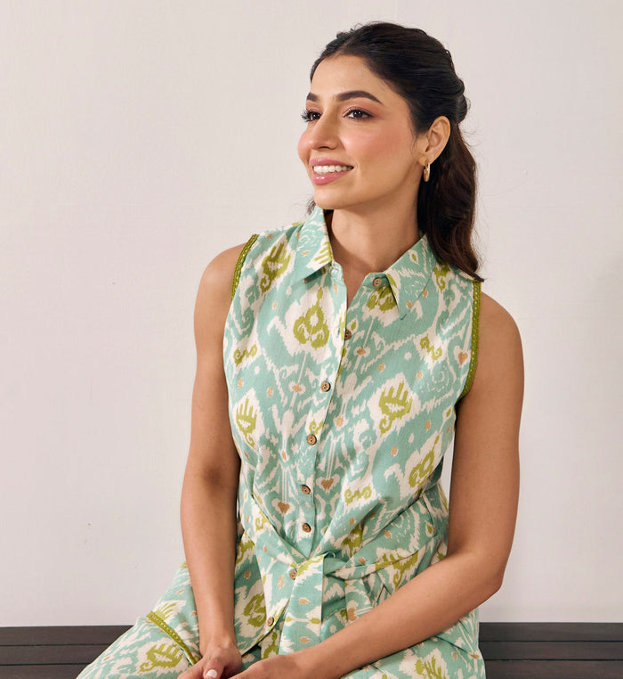 Women's Ikat Print Belted Co Ord Set