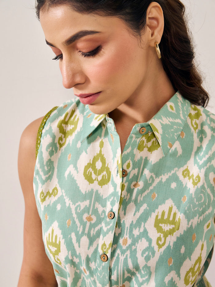 Women's Ikat Print Belted Co Ord Set