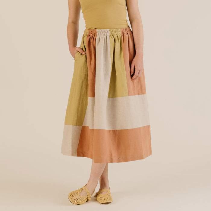 Women's Linen & Cotton Willow Skirt - Patchwork Mix