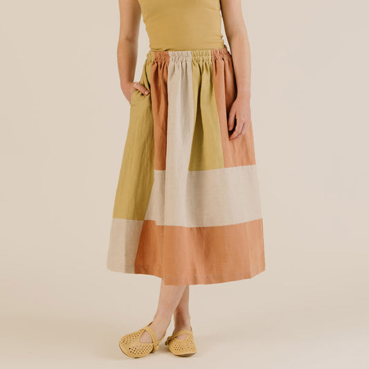 Women's Linen & Cotton Willow Skirt - Patchwork Mix