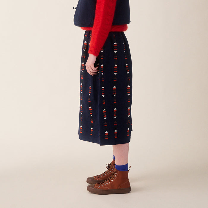 Women's Linen/Cotton Ash Skirt - Indigo Embroidered