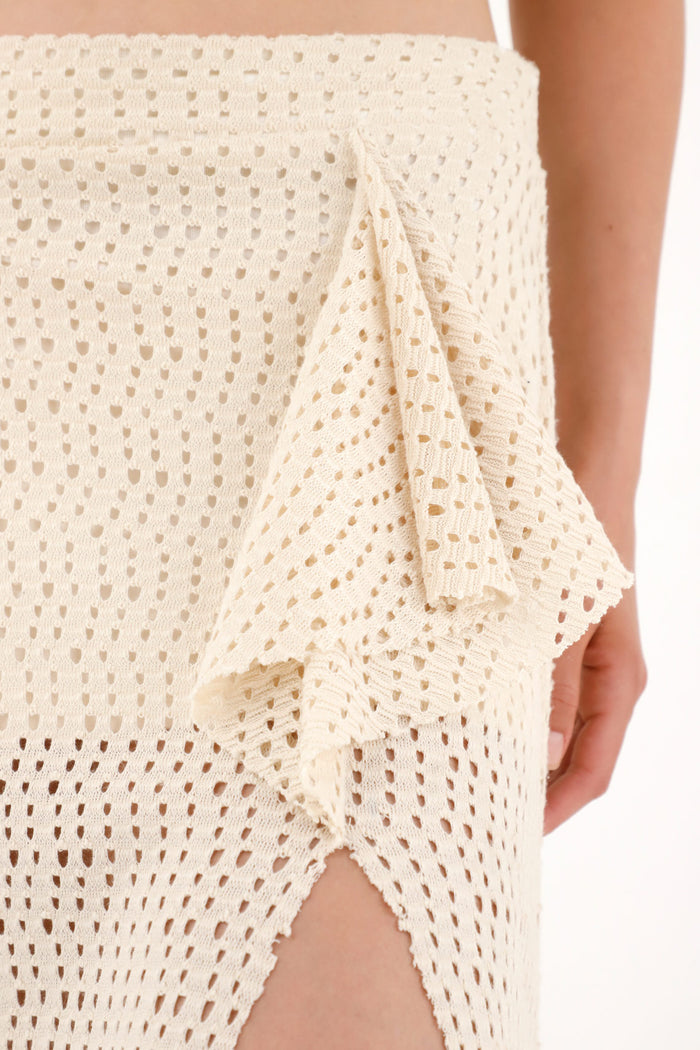 Women's long skirt in cream mesh fabric