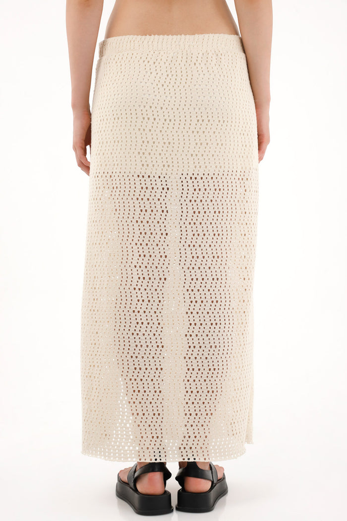 Women's long skirt in cream mesh fabric