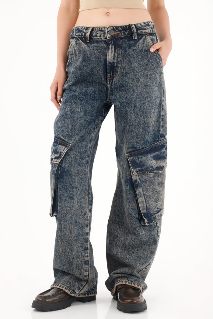 Women's Low Rise Wide Leg Cargo Jeans