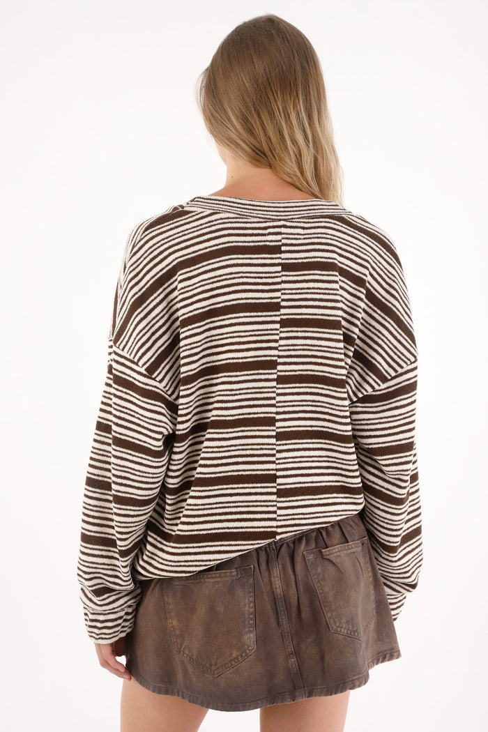 Women's striped knit cream sweatshirt