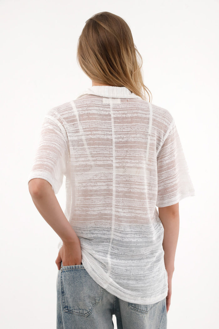 Women's woven fabric cream t-shirt