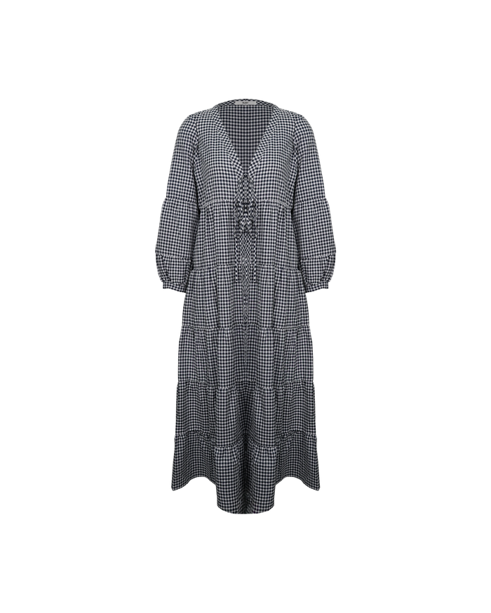 WREN TIERED MAXI DRESS NAVY GINGHAM