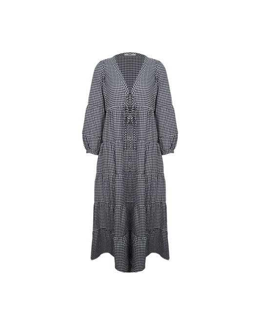 WREN TIERED MAXI DRESS NAVY GINGHAM