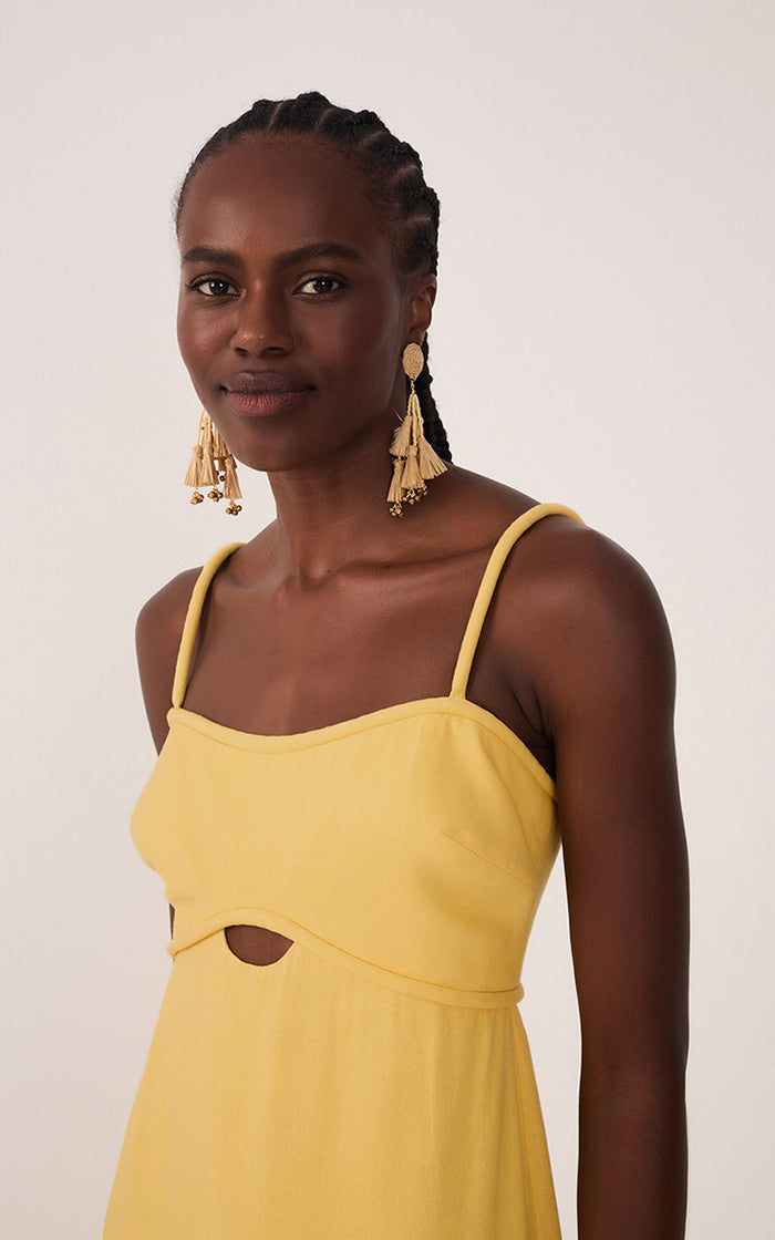Yellow Sleeveless Cut-Out Linen Midi Dress_4
