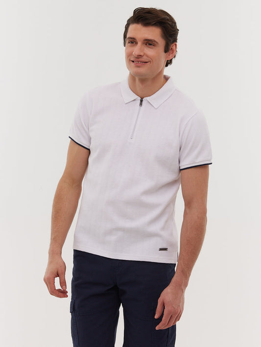 Zanza White Polos SS Knit Zip  Shot 1