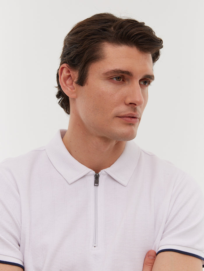 Zanza White Polos SS Knit Zip  Shot 3