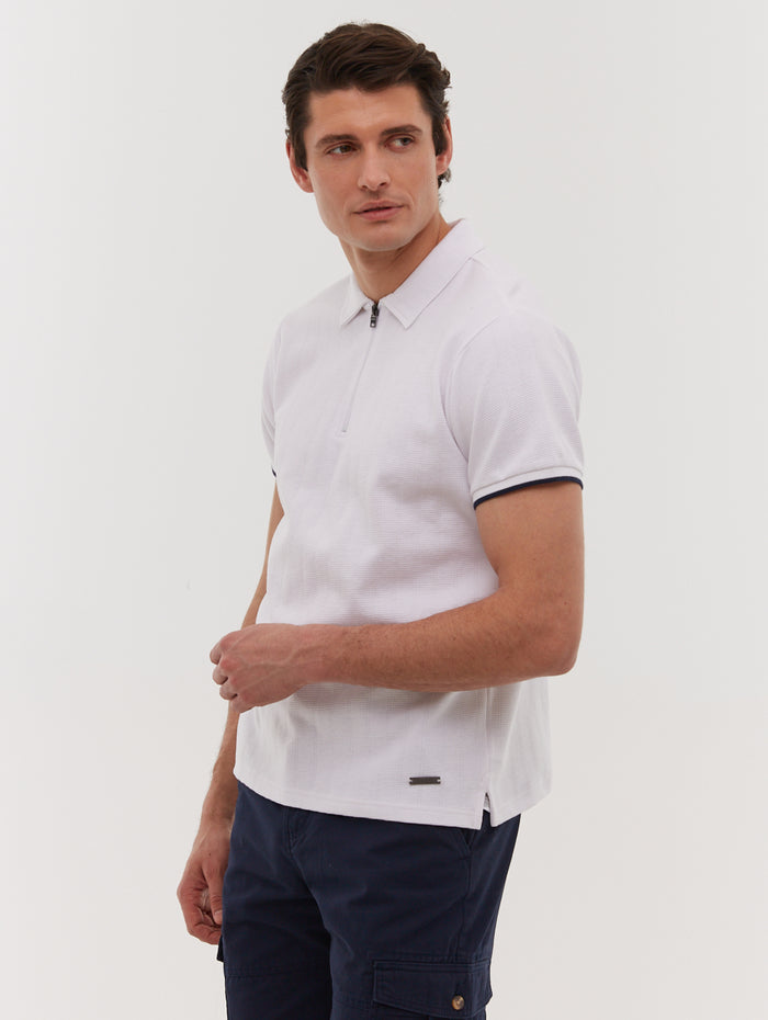 Zanza White Polos SS Knit Zip  Shot 4