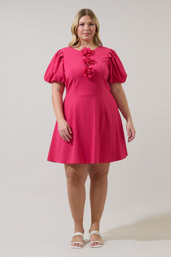 Zemira Rosette Bubble Sleeve Mini Dress Curve