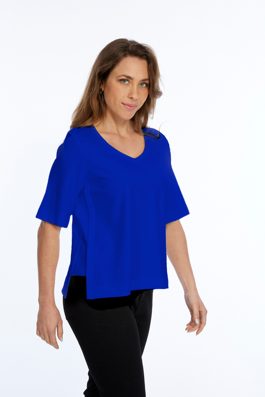 Zola LIOR Women's Short Sleeve V-Neck Top with Side Slits - Royal