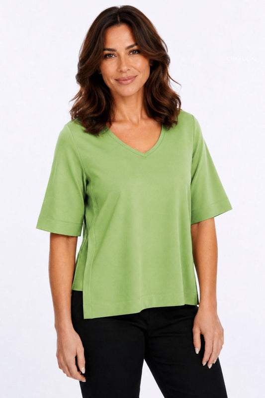 Zola LIOR Women's Short Sleeve V-Neck Top with Side Slits - Sage